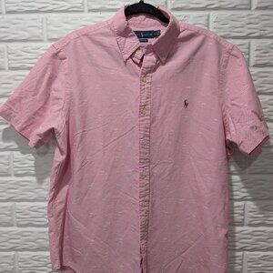Ralph Lauren Short Sleeve Cotton Button Up Shirt Size L Palm Trees Pink Preppy